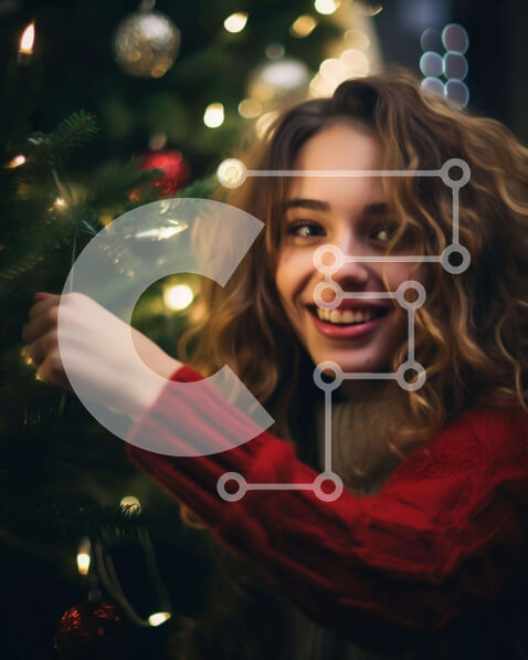 Intra Συλλεκτικό Ξύλινο Παζλ Plywood  4mm - Νεαρή γυναίκα που διακοσμεί το χριστουγεννιάτικο δέντρο με τα φώτα Σε Ξύλινο Κουτί - Διαστάσεις: 10x10 cm – 25 κομμάτια