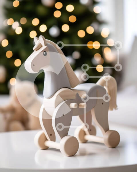 Intra Συλλεκτικό Ξύλινο Παζλ Plywood  4mm - Ξύλινο παιχνίδι άλογο και αρκουδάκια με χριστουγεννιάτικο δέντρο στο φόντο Σε Ξύλινο Κουτί - Διαστάσεις Puzzle: 10x10 cm – 25 κομμάτια