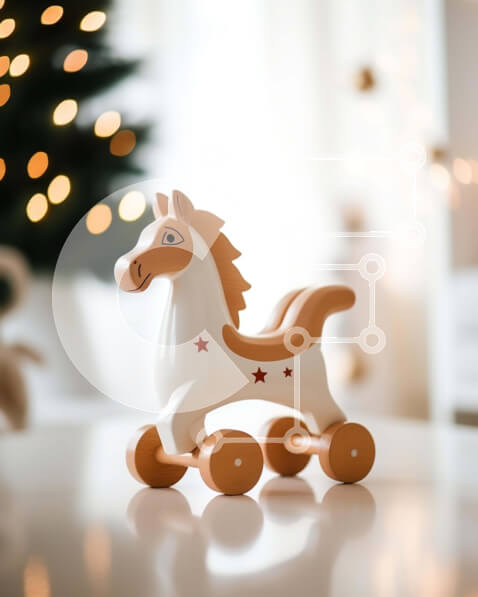 Intra Συλλεκτικό Ξύλινο Παζλ Plywood  4mm - Ξύλινο παιχνίδι άλογο με φόντο χριστουγεννιάτικο δέντρο Σε Ξύλινο Κουτί - Διαστάσεις Puzzle: 10x10 cm – 25 κομμάτια