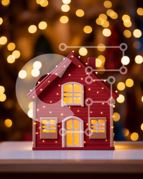 Intra Συλλεκτικό Ξύλινο Παζλ Plywood  4mm - Μικρό κόκκινο σπίτι Χριστουγεννιάτικη διακόσμηση με φωτάκια Σε Ξύλινο Κουτί - Διαστάσεις: 10x10 cm – 25 κομμάτια