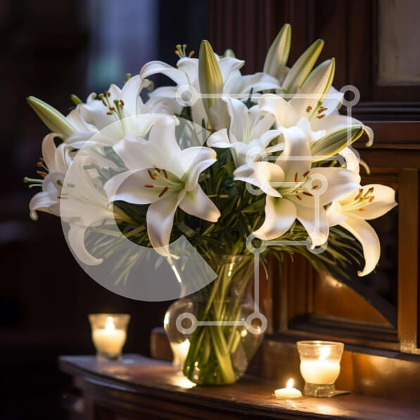 Σετ των 2 Intra Συλλεκτικό Ξύλινο Παζλ Plywood  4mm - Γυάλινο βάζο με λευκά κρίνα και κεριά Σε Ξύλινο Κουτί - Διαστάσεις: 10x10 cm – 25 κομμάτια