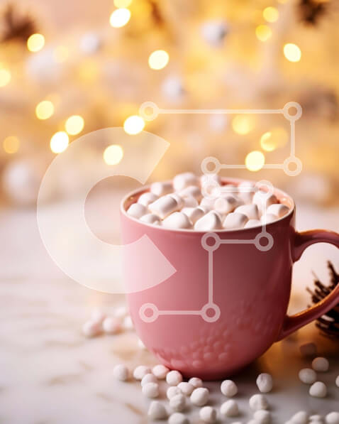 Intra Συλλεκτικό Ξύλινο Παζλ Plywood  4mm - Ζεστό κακάο με Marshmallows και Χριστουγεννιάτικα Φωτάκια Σε Ξύλινο Κουτί - Διαστάσεις Puzzle: 10x10 cm – 25 κομμάτια