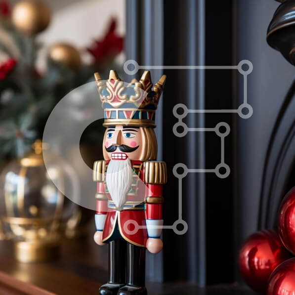 Intra Συλλεκτικό Ξύλινο Παζλ Plywood  4mm - Χριστουγεννιάτικο ειδώλιο καρυοθραύστη σε μανδύα τζακιού Σε Ξύλινο Κουτί - Διαστάσεις: 10x10 cm – 25 κομμάτια