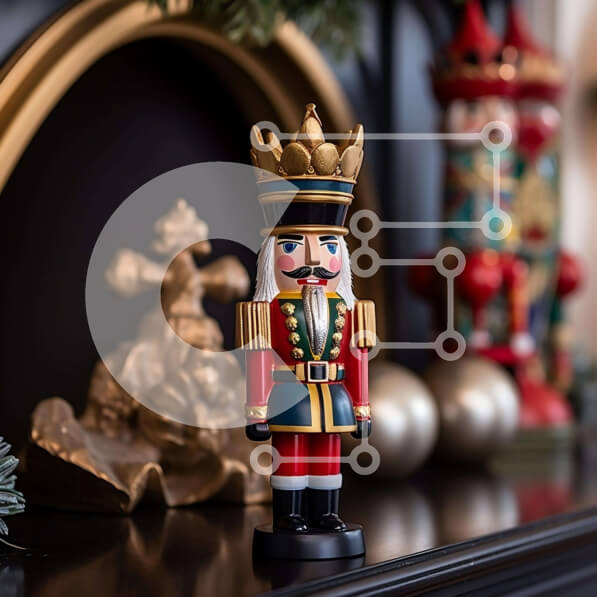 Intra Συλλεκτικό Ξύλινο Παζλ Plywood  4mm - Χριστουγεννιάτικο ειδώλιο καρυοθραύστη σε μανδύα τζακιού Σε Ξύλινο Κουτί - Διαστάσεις Puzzle: 10x10 cm – 25 κομμάτια