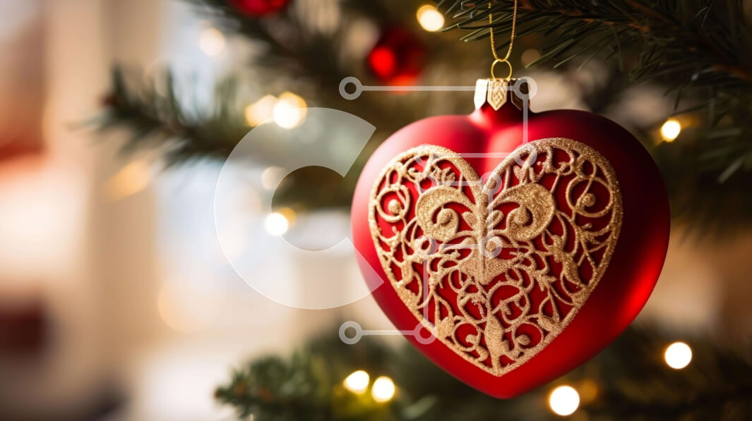 Intra Συλλεκτικό Ξύλινο Παζλ Plywood  4mm - Κόκκινο στολίδι σε σχήμα καρδιάς που κρέμεται από το χριστουγεννιάτικο δέντρο Σε Ξύλινο Κουτί - Διαστάσεις: 10x10 cm – 25 κομμάτια