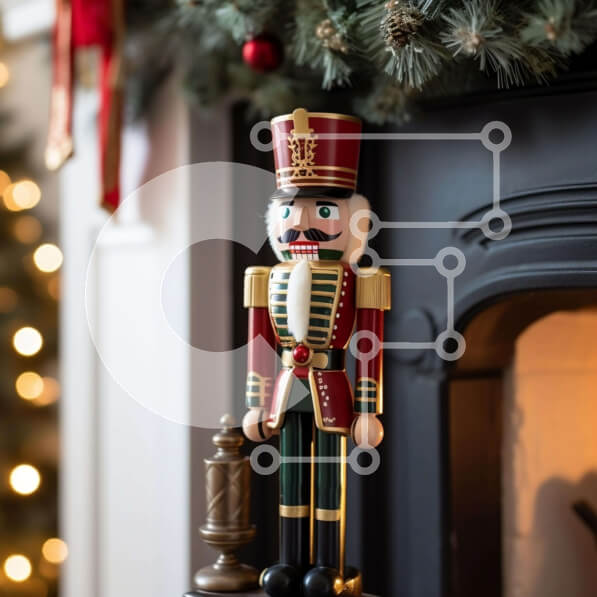 Intra Συλλεκτικό Ξύλινο Παζλ Plywood  4mm - Ειδώλιο Καρυοθραύστη για διακοπές σε μανδύα τζακιού Σε Ξύλινο Κουτί - Διαστάσεις: 10x10 cm – 25 κομμάτια