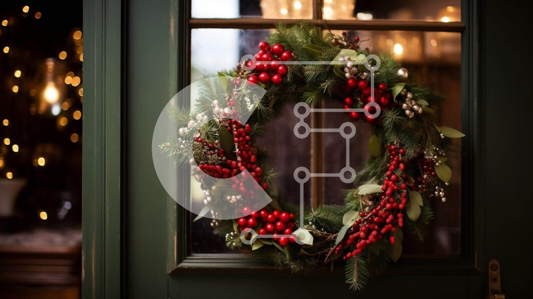 Intra Συλλεκτικό Ξύλινο Παζλ Plywood  4mm - Εορταστικό στεφάνι με κόκκινα μούρα και πράσινο στην μπροστινή πόρτα Σε Ξύλινο Κουτί - Διαστάσεις: 10x10 cm – 25 κομμάτια