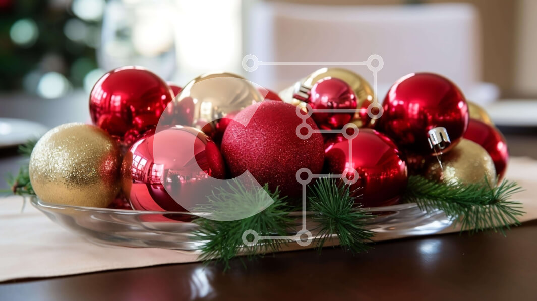 Intra Συλλεκτικό Ξύλινο Παζλ Plywood  4mm - Γιορτινό γυάλινο μπολ με κόκκινα και χρυσά στολίδια σε τραπέζι Σε Ξύλινο Κουτί - Διαστάσεις: 10x10 cm – 25 κομμάτια