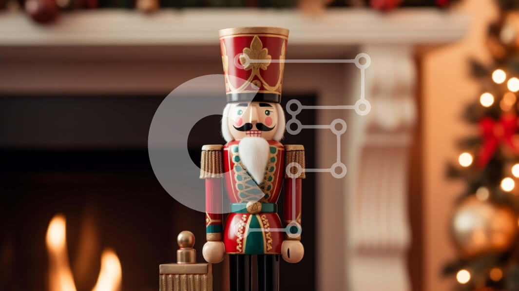 Intra Συλλεκτικό Ξύλινο Παζλ Plywood  4mm - Ξύλινος Καρυοθραύστης Μπροστά στο Διακοσμημένο Τζάκι Σε Ξύλινο Κουτί - Διαστάσεις: 10x10 cm – 25 κομμάτια