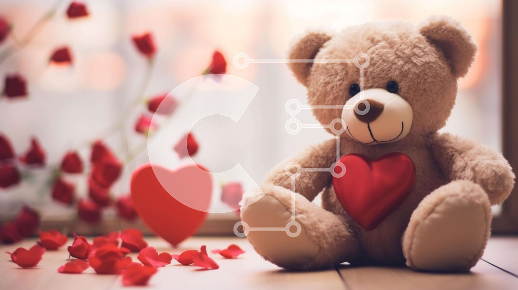 Intra Συλλεκτικό Ξύλινο Παζλ Plywood  4mm - Αρκουδάκι και κόκκινα τριαντάφυλλα - Έρωτας και Ρομαντισμός Σε Ξύλινο Κουτί - Διαστάσεις Puzzle: 10x10 cm – 25 κομμάτια