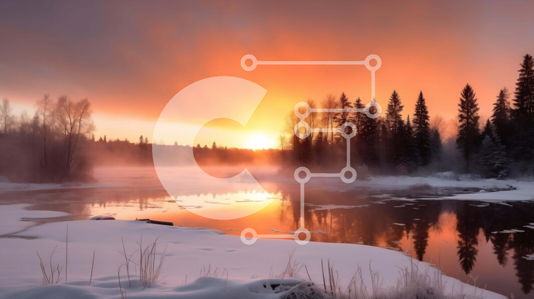 Intra Συλλεκτικό Ξύλινο Παζλ Plywood  4mm - Χιονισμένη λίμνη με ηλιοβασίλεμα Σε Ξύλινο Κουτί - Διαστάσεις: 10x10 cm – 25 κομμάτια