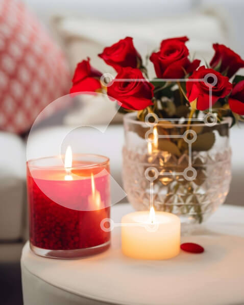 Intra Συλλεκτικό Ξύλινο Παζλ Plywood  4mm - Ρομαντική διακόσμηση του Αγίου Βαλεντίνου με κόκκινα τριαντάφυλλα και κεριά Σε Ξύλινο Κουτί - Διαστάσεις Puzzle: 10x10 cm – 25 κομμάτια