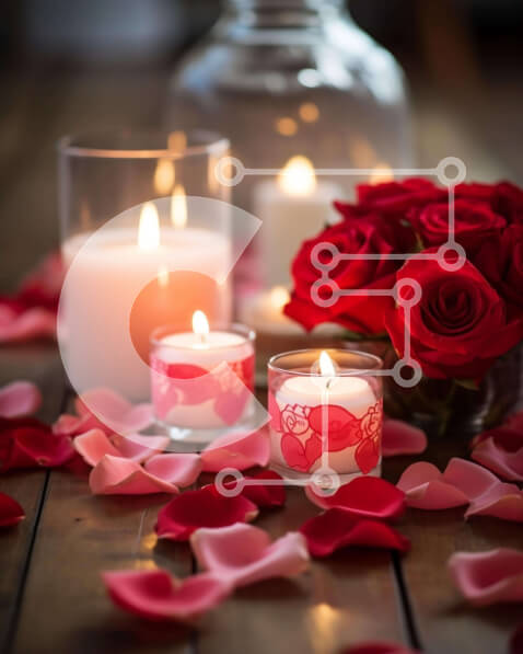 Intra Συλλεκτικό Ξύλινο Παζλ Plywood  4mm - Ρομαντικό στήσιμο για την ημέρα του Αγίου Βαλεντίνου με κόκκινα τριαντάφυλλα και κεριά Σε Ξύλινο Κουτί - Διαστάσεις Puzzle: 10x10 cm – 25 κομμάτια