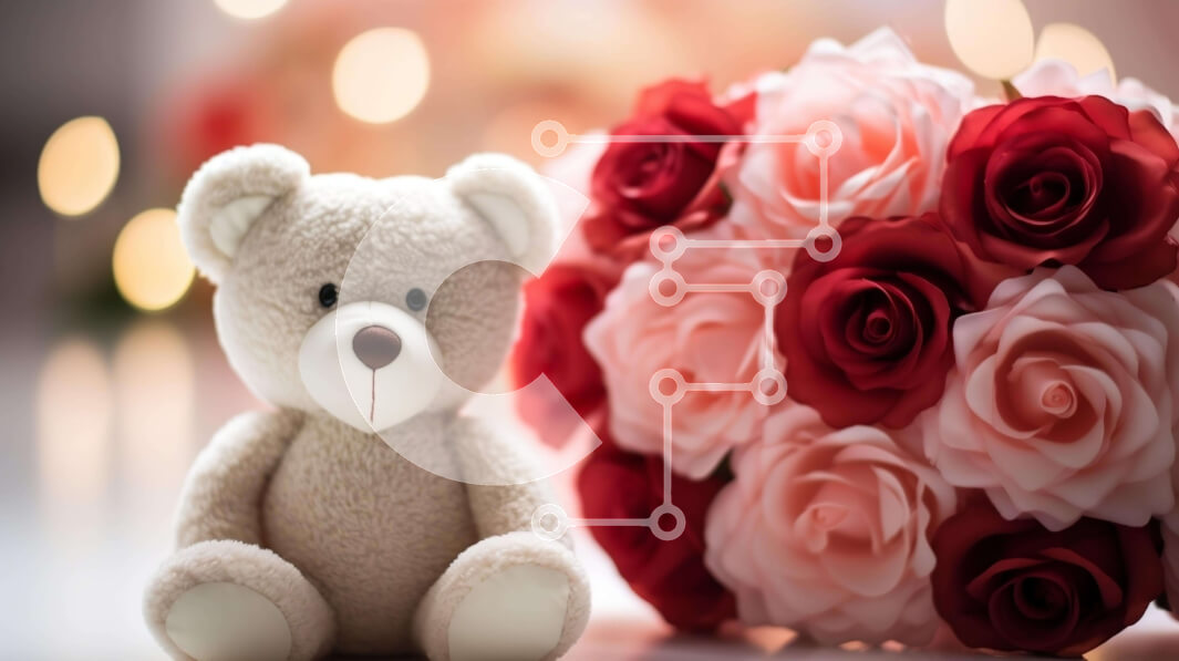 Intra Συλλεκτικό Ξύλινο Παζλ Plywood  4mm - Αρκουδάκι με κόκκινα τριαντάφυλλα στο τραπέζι Σε Ξύλινο Κουτί - Διαστάσεις Puzzle: 10x10 cm – 25 κομμάτια