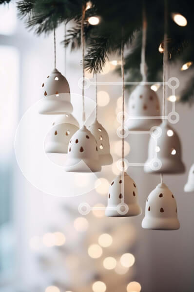 Intra Συλλεκτικό Ξύλινο Παζλ Plywood  4mm - Γιορτινό δέντρο με στολίδια λευκών καμπάνων Σε Ξύλινο Κουτί - Διαστάσεις: 10x10 cm – 25 κομμάτια