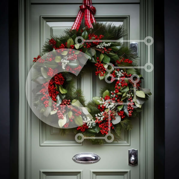 Intra Συλλεκτικό Ξύλινο Παζλ Plywood  4mm - Εορταστικό Χριστουγεννιάτικο στεφάνι στην μπροστινή πόρτα Σε Ξύλινο Κουτί - Διαστάσεις: 10x10 cm – 25 κομμάτια
