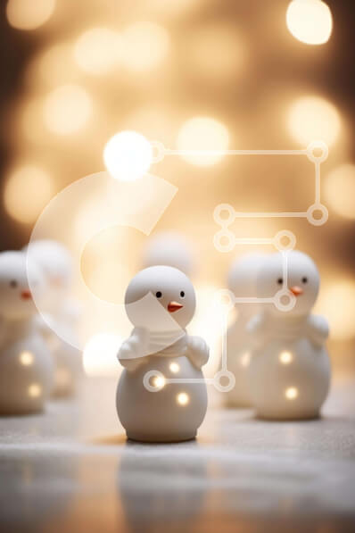 Intra Συλλεκτικό Ξύλινο Παζλ Plywood  4mm - Ομάδα λευκών ειδωλίων χιονάνθρωποι μπροστά από φωτισμένο φόντο Σε Ξύλινο Κουτί - Διαστάσεις Puzzle: 10x10 cm – 25 κομμάτια