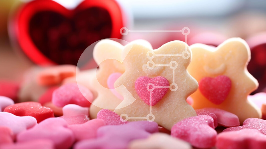 Intra Συλλεκτικό Ξύλινο Παζλ Plywood  4mm - Καραμέλα αρκουδάκι για την ημέρα του Αγίου Βαλεντίνου στο τραπέζι με καρδιές και διακοσμητικά Σε Ξύλινο Κουτί - Διαστάσεις: 10x10 cm – 25 κομμάτια