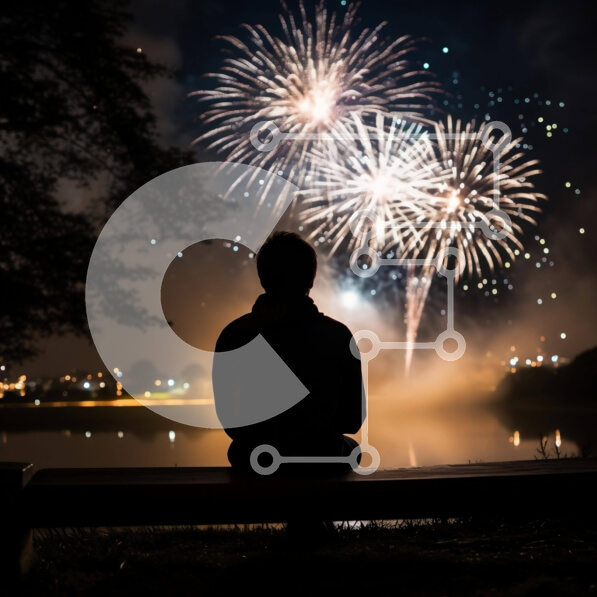 Intra Συλλεκτικό Ξύλινο Παζλ Plywood  4mm - Άτομο που παρακολουθεί πυροτεχνήματα από έναν υπερυψωμένο πάγκο Σε Ξύλινο Κουτί - Διαστάσεις: 10x10 cm – 25 κομμάτια