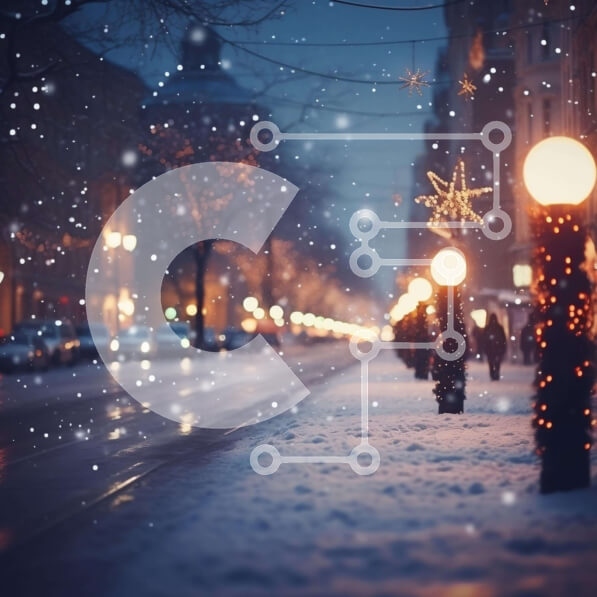 Intra Συλλεκτικό Ξύλινο Παζλ Plywood  4mm - Χιονισμένος δρόμος με φώτα και διακοσμήσεις Σε Ξύλινο Κουτί - Διαστάσεις Puzzle: 10x10 cm – 25 κομμάτια