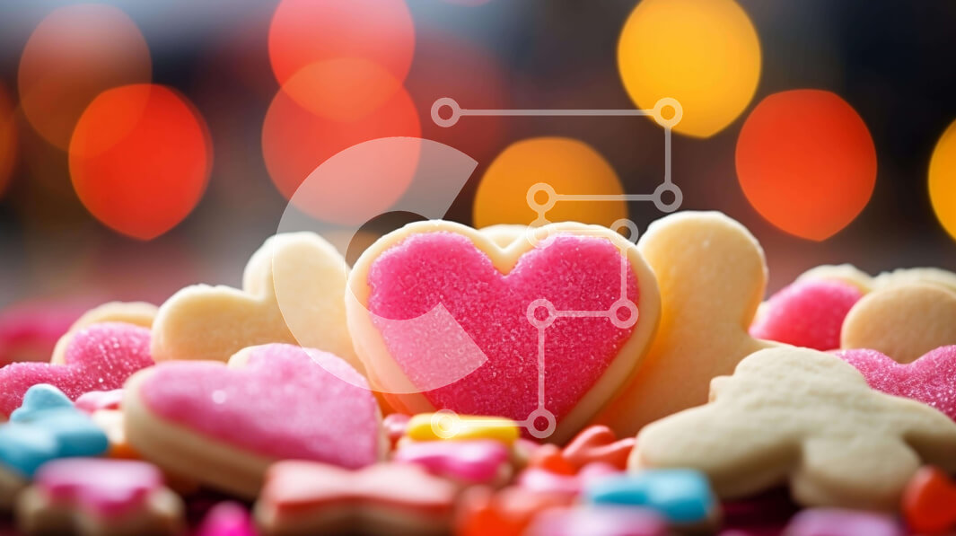 Σετ των 2 Intra Συλλεκτικό Ξύλινο Παζλ Plywood  4mm - Πολύχρωμα μπισκότα και καραμέλες σε σχήμα καρδιάς σε πορτοκαλί φόντο Σε Ξύλινο Κουτί - Διαστάσεις: 10x10 cm – 25 κομμάτια