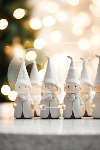 Intra Συλλεκτικό Ξύλινο Παζλ Plywood  4mm - Ομάδα λευκών ειδωλίων Gnome για εορταστική διακόσμηση Σε Ξύλινο Κουτί - Διαστάσεις Puzzle: 10x10 cm – 25 κομμάτια