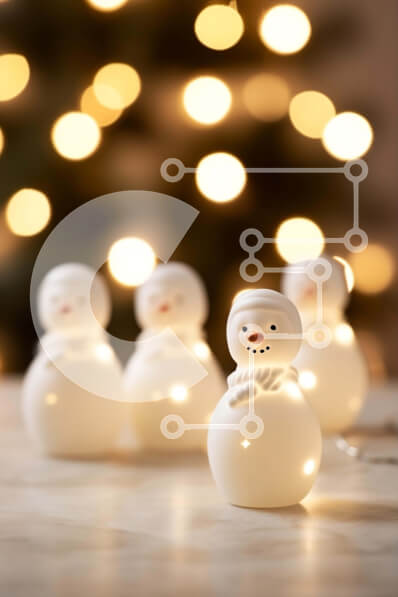 Intra Συλλεκτικό Ξύλινο Παζλ Plywood  4mm - Ομάδα λευκών ειδωλίων χιονάνθρωποι σε ένα τραπέζι με φωτισμένο φόντο Σε Ξύλινο Κουτί - Διαστάσεις: 10x10 cm – 25 κομμάτια