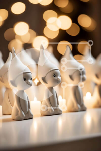 Intra Συλλεκτικό Ξύλινο Παζλ Plywood  4mm - Ομάδα λευκών ειδωλίων Gnome με αναμμένα κεριά Σε Ξύλινο Κουτί - Διαστάσεις: 10x10 cm – 25 κομμάτια