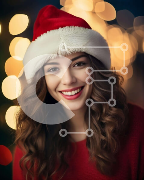 Intra Συλλεκτικό Ξύλινο Παζλ Plywood  4mm - Χαρούμενη γυναίκα με καπέλο Santa κατά τη διάρκεια της εορταστικής περιόδου Σε Ξύλινο Κουτί - Διαστάσεις: 10x10 cm – 25 κομμάτια