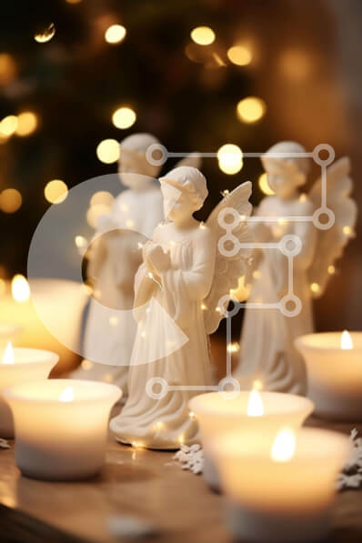 Intra Συλλεκτικό Ξύλινο Παζλ Plywood  4mm - Λευκά ειδώλια αγγέλου σε ξύλινο τραπέζι με αναμμένα κεριά Σε Ξύλινο Κουτί - Διαστάσεις: 10x10 cm – 25 κομμάτια