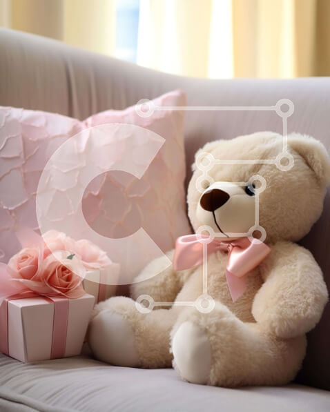 Intra Συλλεκτικό Ξύλινο Παζλ Plywood  4mm - Αρκουδάκι με ροζ τριαντάφυλλα και κουτί δώρου Σε Ξύλινο Κουτί - Διαστάσεις Puzzle: 10x10 cm – 25 κομμάτια