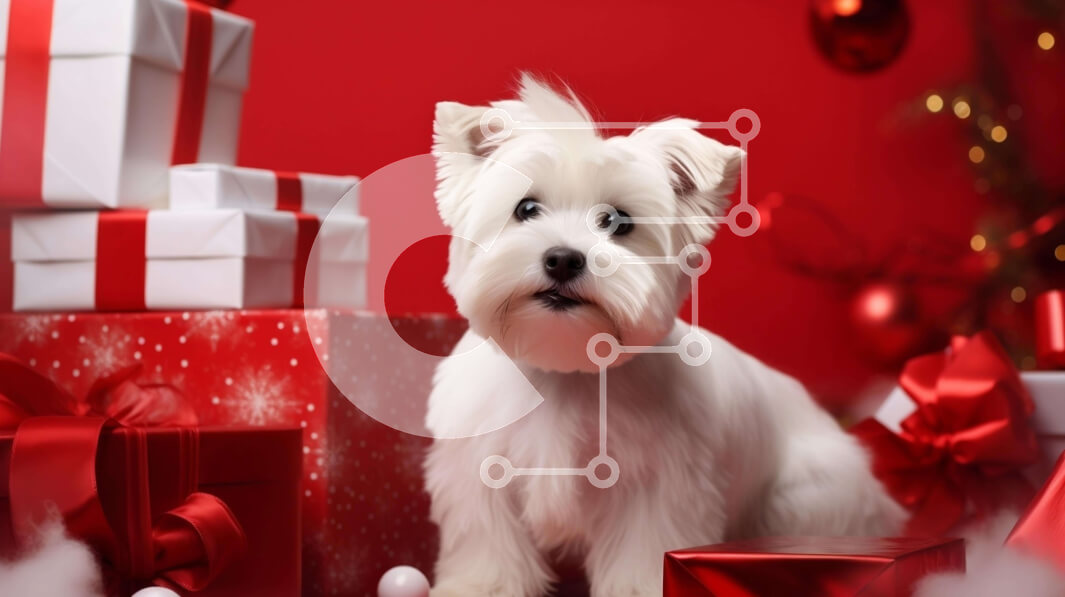 Intra Συλλεκτικό Ξύλινο Παζλ Plywood  4mm - Εορταστικό σκυλί με κόκκινα δώρα και διακοσμητικά Σε Ξύλινο Κουτί - Διαστάσεις: 10x10 cm – 25 κομμάτια