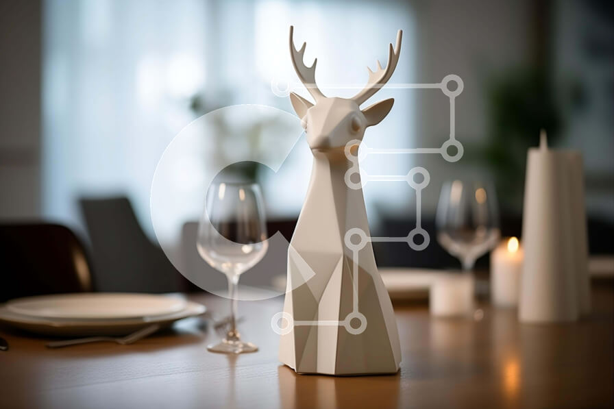 Intra Συλλεκτικό Ξύλινο Παζλ Plywood  4mm - Γλυπτό λευκό ελάφι στο τραπέζι φαγητού Σε Ξύλινο Κουτί - Διαστάσεις Puzzle: 10x10 cm – 25 κομμάτια