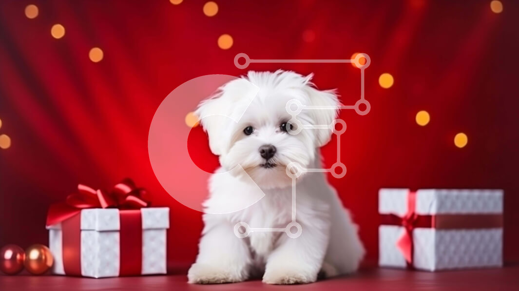 Σετ των 2 Intra Συλλεκτικό Ξύλινο Παζλ Plywood  4mm - Χαριτωμένο λευκό σκυλί με δώρα διακοπών Σε Ξύλινο Κουτί - Διαστάσεις: 10x10 cm – 25 κομμάτια