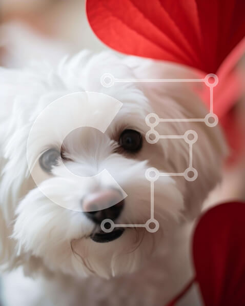 Σετ των 2 Intra Συλλεκτικό Ξύλινο Παζλ Plywood  4mm - Μικρό λευκό σκυλάκι με κόκκινα χάρτινα φαναράκια σε σχήμα καρδιάς Σε Ξύλινο Κουτί - Διαστάσεις: 10x10 cm – 25 κομμάτια