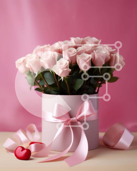 Intra Συλλεκτικό Ξύλινο Παζλ Plywood  4mm - Ροζ βάζο με λευκά τριαντάφυλλα και κουτί δώρου σε σχήμα καρδιάς Σε Ξύλινο Κουτί - Διαστάσεις Puzzle: 10x10 cm – 25 κομμάτια