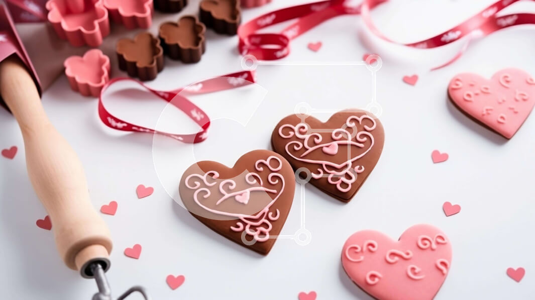 Σετ των 2 Intra Συλλεκτικό Ξύλινο Παζλ Plywood  4mm - Μπισκότα σε σχήμα καρδιάς και κόκκινες κορδέλες για την ημέρα του Αγίου Βαλεντίνου Σε Ξύλινο Κουτί - Διαστάσεις: 10x10 cm – 25 κομμάτια