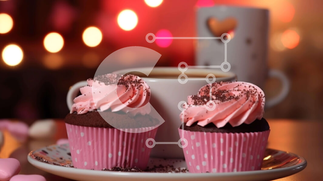 Σετ των 2 Intra Συλλεκτικό Ξύλινο Παζλ Plywood  4mm - Cupcakes με ροζ γλάσο σε ένα πιάτο με καφέ Σε Ξύλινο Κουτί - Διαστάσεις: 10x10 cm – 25 κομμάτια