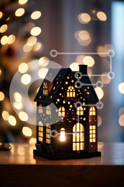 Intra Συλλεκτικό Ξύλινο Παζλ Plywood  4mm - Φωτιστικό σε σχήμα σπιτιού στο τραπέζι με φώτα Σε Ξύλινο Κουτί - Διαστάσεις Puzzle: 10x10 cm – 25 κομμάτια