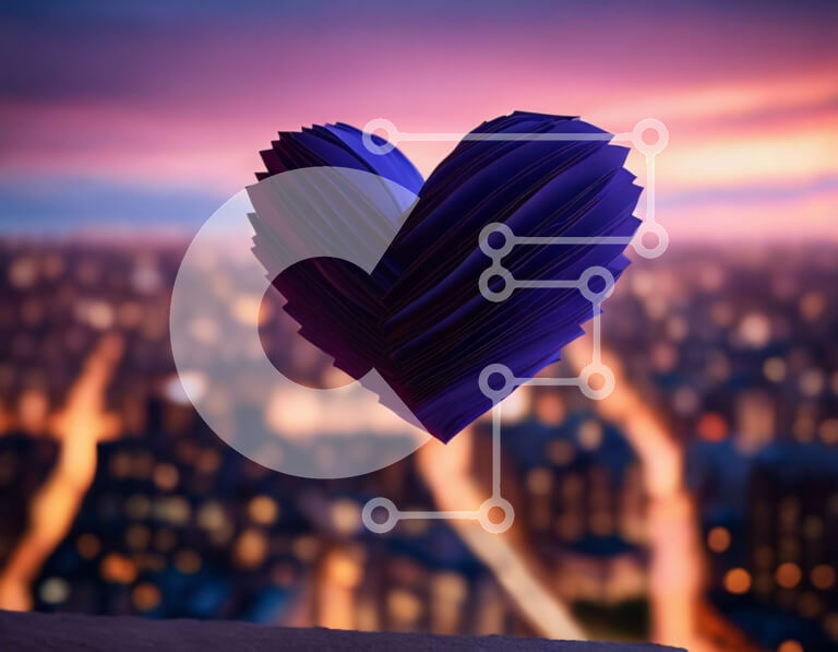 Intra Συλλεκτικό Ξύλινο Παζλ Plywood  4mm - Χαρτί σε σχήμα καρδιάς πάνω από το νυχτερινό αστικό τοπίο Σε Ξύλινο Κουτί - Διαστάσεις Puzzle: 10x10 cm – 25 κομμάτια