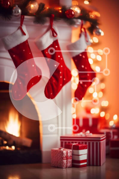 Intra Συλλεκτικό Ξύλινο Παζλ Plywood  4mm - Κόκκινες κάλτσες και δώρα δίπλα στο τζάκι Σε Ξύλινο Κουτί - Διαστάσεις: 10x10 cm – 25 κομμάτια