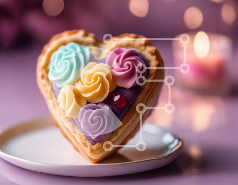 Σετ των 2 Intra Συλλεκτικό Ξύλινο Παζλ Plywood  4mm - Επιδόρπιο σε σχήμα καρδιάς με πολύχρωμο πάγο και λουλούδια Σε Ξύλινο Κουτί - Διαστάσεις: 10x10 cm – 25 κομμάτια