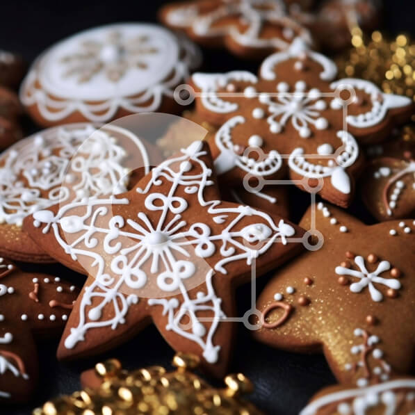 Σετ των 2 Intra Συλλεκτικό Ξύλινο Παζλ Plywood  4mm - Μπισκότα μελόψωμο με στολίδια παγώματος και νιφάδας χιονιού Σε Ξύλινο Κουτί - Διαστάσεις: 10x10 cm – 25 κομμάτια