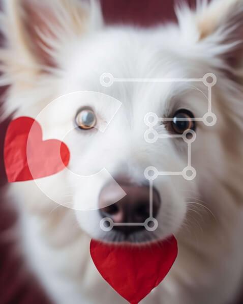 Σετ των 2 Intra Συλλεκτικό Ξύλινο Παζλ Plywood  4mm - Λευκός σκύλος που γιορτάζει την ημέρα του Αγίου Βαλεντίνου με χαρτί σε σχήμα καρδιάς Σε Ξύλινο Κουτί - Διαστάσεις: 10x10 cm – 25 κομμάτια