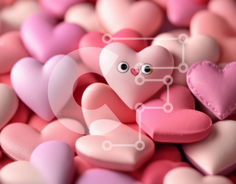 Intra Συλλεκτικό Ξύλινο Παζλ Plywood  4mm - Συστάδα από ροζ και μωβ ειδώλια σε σχήμα καρδιάς Σε Ξύλινο Κουτί - Διαστάσεις Puzzle: 10x10 cm – 25 κομμάτια