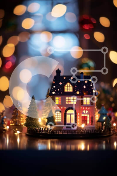 Intra Συλλεκτικό Ξύλινο Παζλ Plywood  4mm - Εορταστικό Σπίτι Μινιατούρα Διακοσμημένο για τις γιορτές Σε Ξύλινο Κουτί - Διαστάσεις: 10x10 cm – 25 κομμάτια