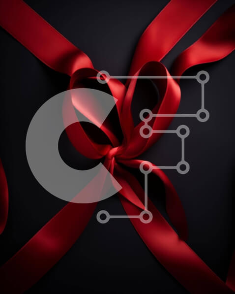 Intra Συλλεκτικό Ξύλινο Παζλ Plywood  4mm - Κόκκινη κορδέλα φιόγκο σε μαύρο φόντο Σε Ξύλινο Κουτί - Διαστάσεις Puzzle: 10x10 cm – 25 κομμάτια