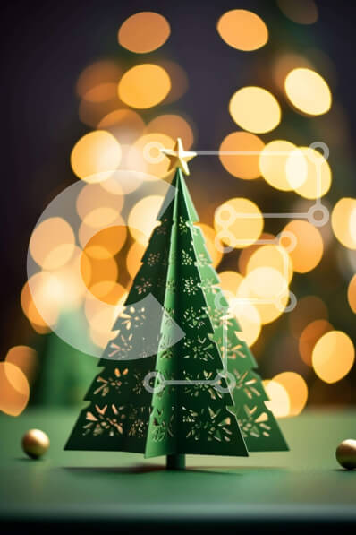 Intra Συλλεκτικό Ξύλινο Παζλ Plywood  4mm - Πράσινο χριστουγεννιάτικο δέντρο με χρυσά στολίδια και φώτα Bokeh Σε Ξύλινο Κουτί - Διαστάσεις: 10x10 cm – 25 κομμάτια