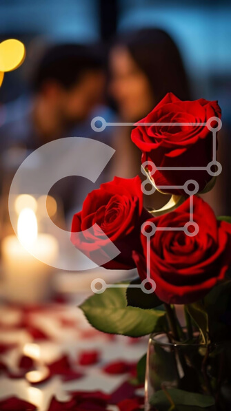 Intra Συλλεκτικό Ξύλινο Παζλ Plywood  4mm - Ρομαντικά κόκκινα τριαντάφυλλα σε γυάλινο βάζο με το φως των κεριών Σε Ξύλινο Κουτί - Διαστάσεις Puzzle: 10x10 cm – 25 κομμάτια