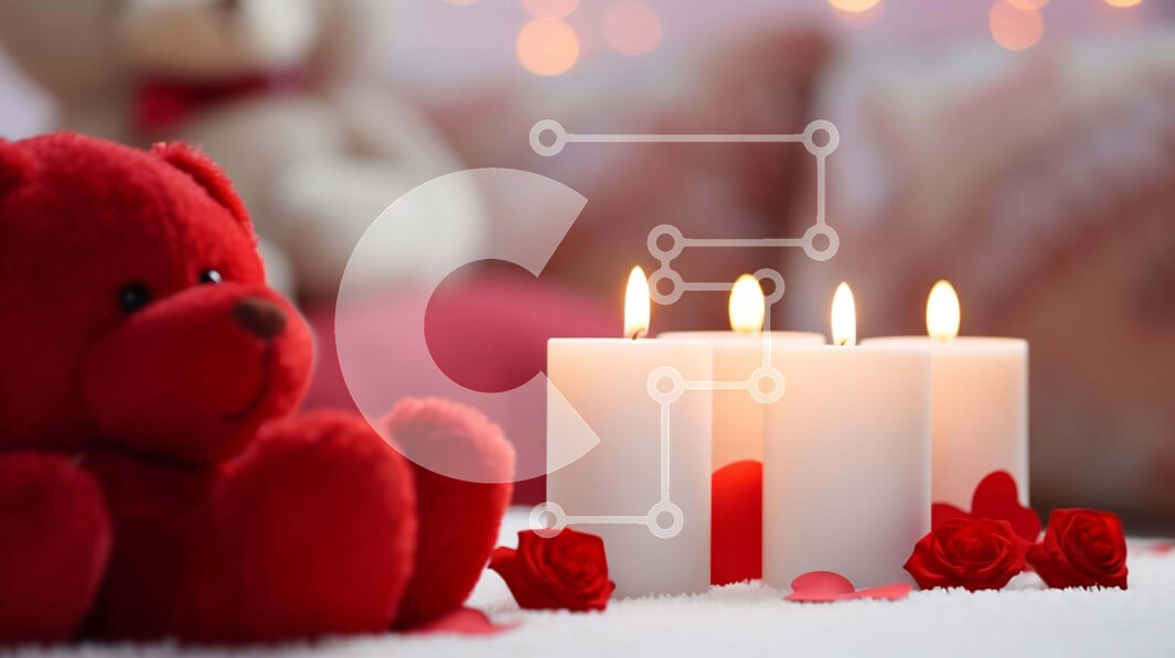 Intra Συλλεκτικό Ξύλινο Παζλ Plywood  4mm - Ρομαντική διακόσμηση για την ημέρα του Αγίου Βαλεντίνου με κόκκινο αρκουδάκι, κεριά και τριαντάφυλλα Σε Ξύλινο Κουτί - Διαστάσεις: 10x10 cm – 25 κομμάτια